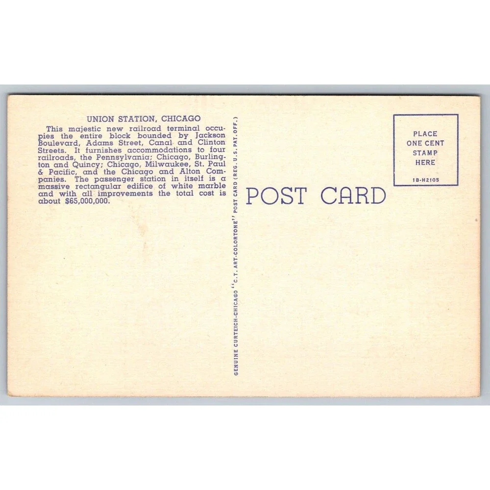 Vintage 1941 Chicago Union Station Linen Postcard Curt Teich Fred Harvey IL